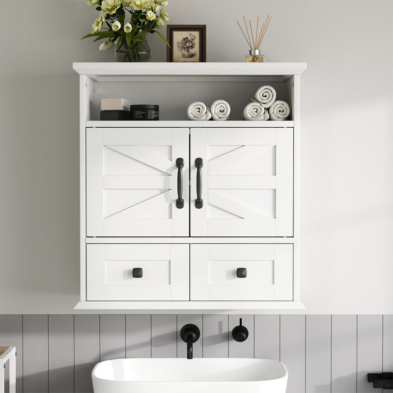 Farmhouse 23.6" W Bathroom Cabinet with Drawer, White, 1