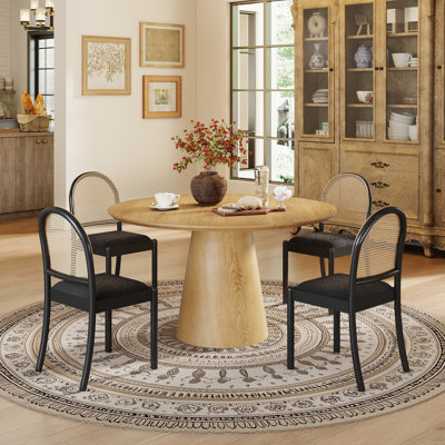 Mid-Century Modern Round Pedestal Dining Table Sets With 43" Round Table & Soild Wood Chairs