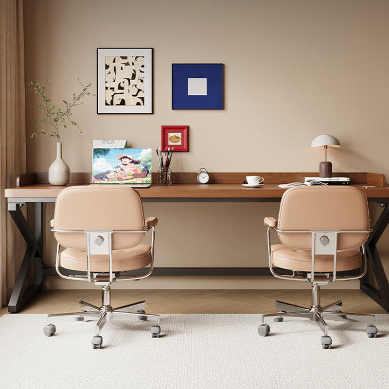 Bureau rectangulaire en bois massif brun clair, Marron clair, H 29,53 po x l 86,61 po x P 31,5 po