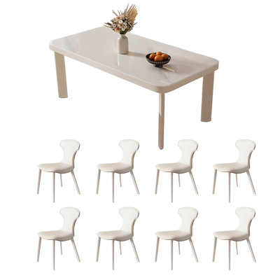 Simple cream style white dining table and chairs