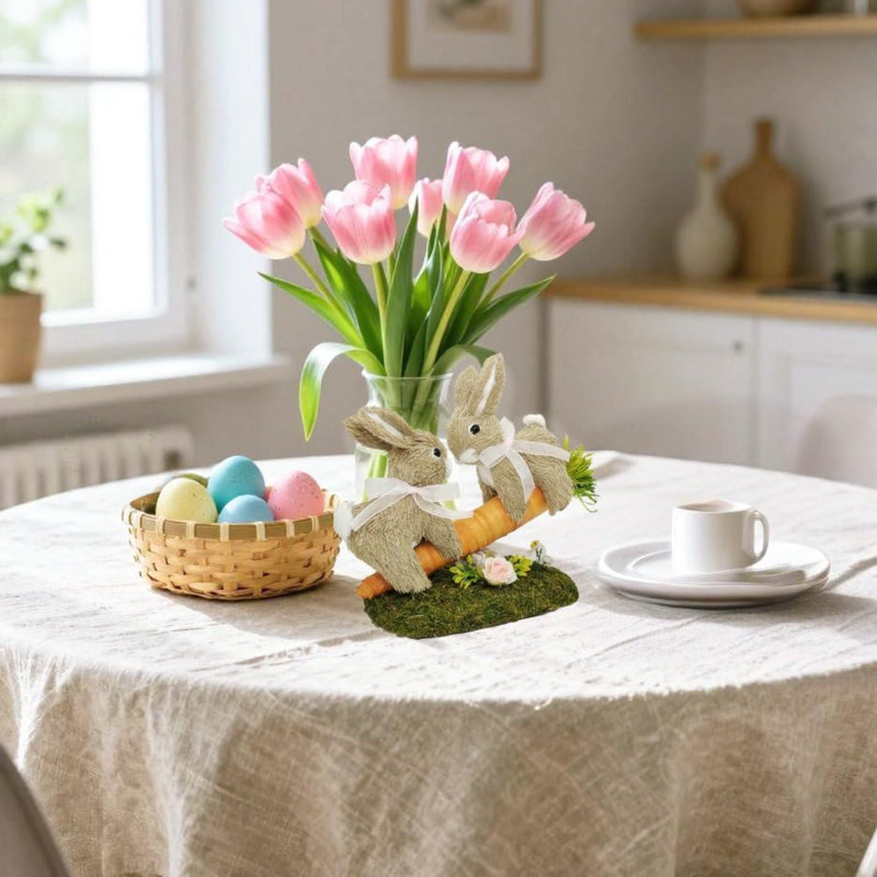 Figurine de lapin de Pâques en sisal 8,9 pouces sur fond de balançoire, paille naturelle
