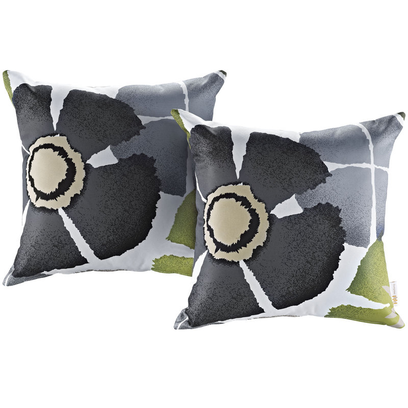 Modway Outdoor Indoor Two All Weather Patio Throw Pillows, Botanical