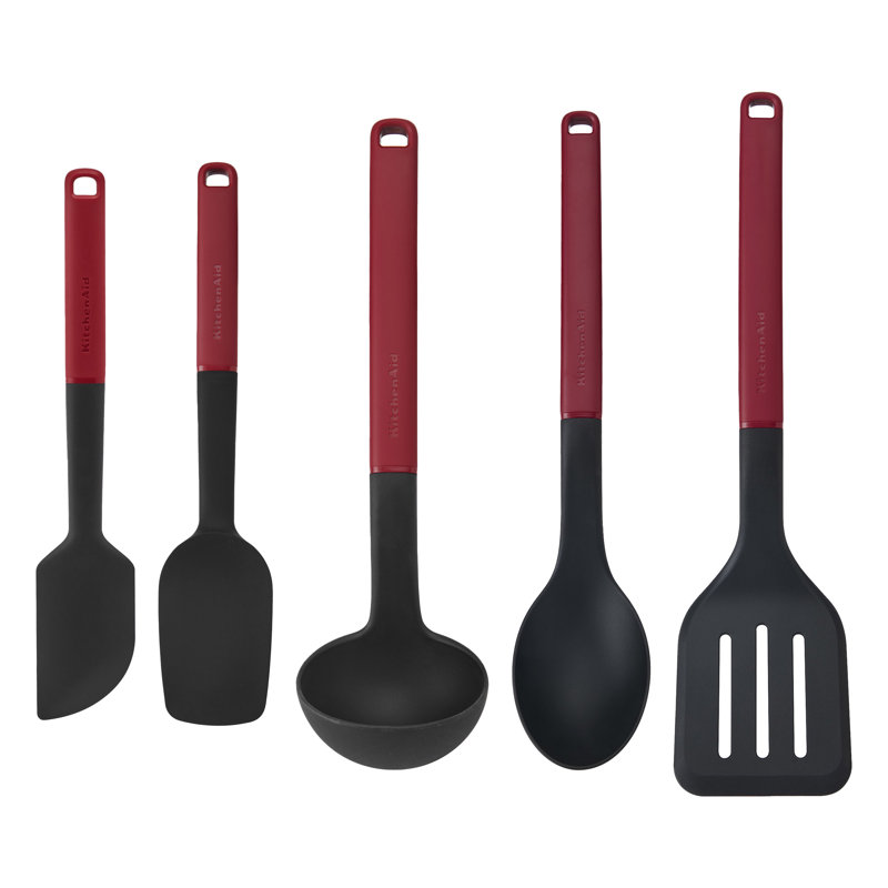 KitchenAid 5pc Utensil Set, Empire Red, Heat Resistant Cooking Utensils, Non-Stick Safe with Durable Handles