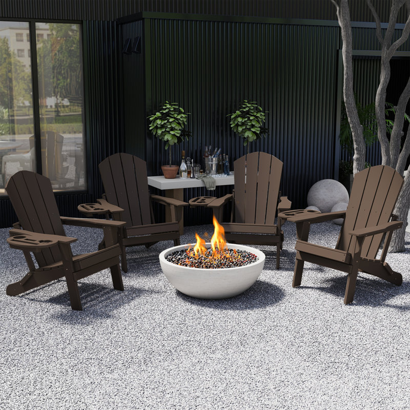  Cheryce HDPE Folding Adirondack Chair With Cup Holder, Coffee
