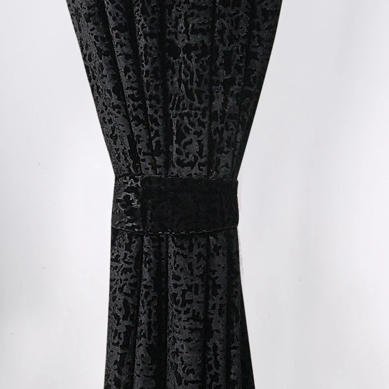 Velvet Semi Sheer Curtain Panel Pair, 228.6cm Width x 274.32cm Drop, Black