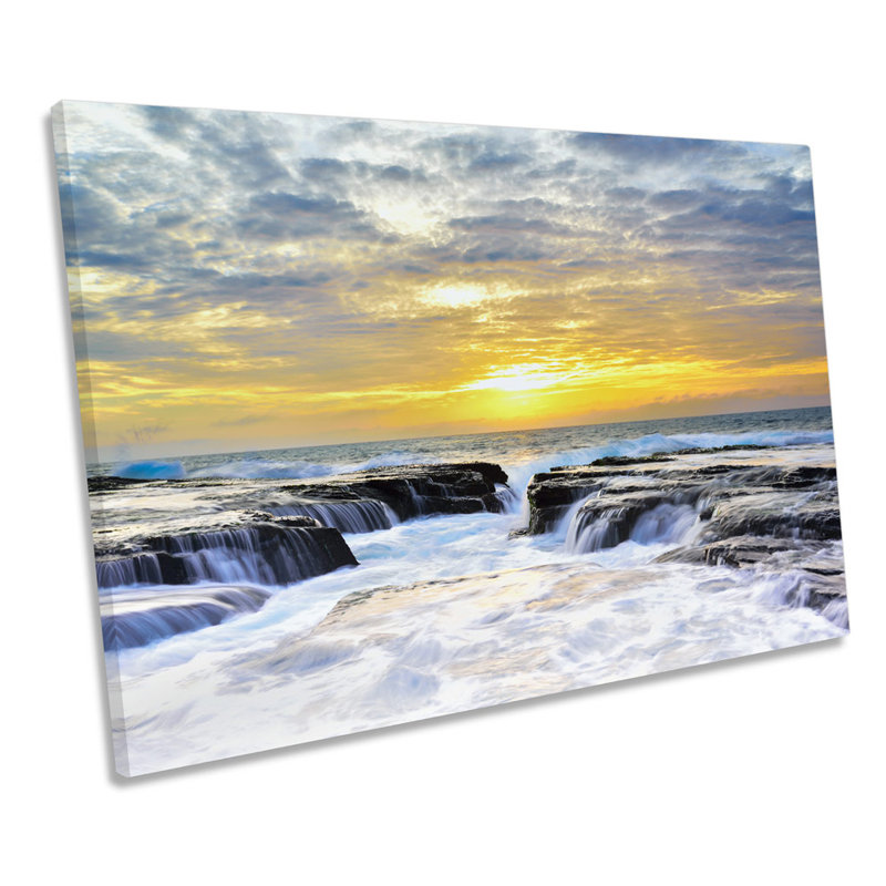 Seascape Yellow Sunset - Wrapped Canvas Print, 81.3cm H x 121.9cm W x 4cm D
