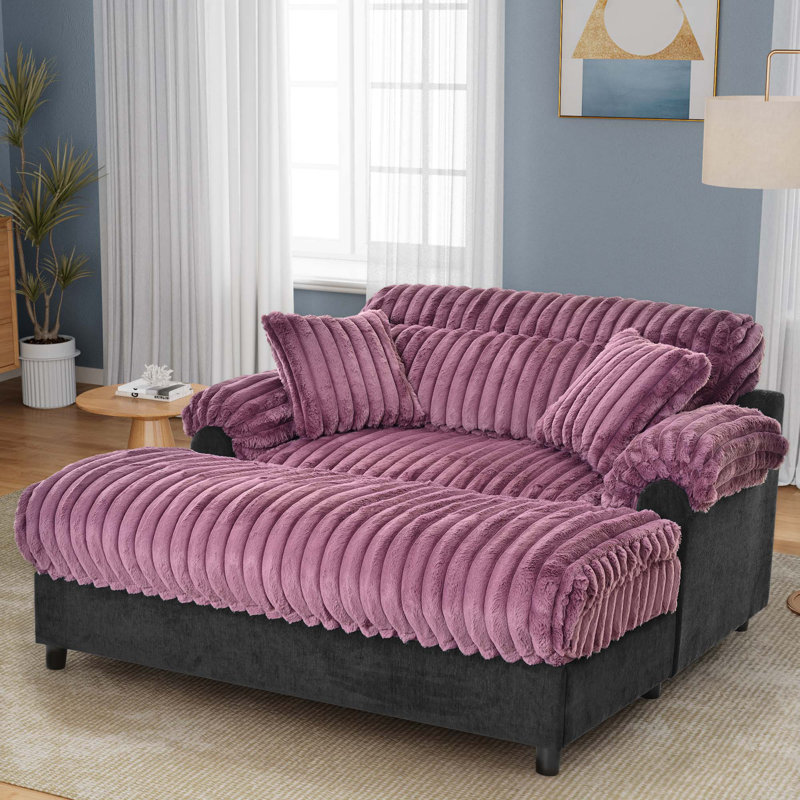 Canapé méridienne moderne de 65,25 po avec deux coussins décoratifs pour le salon, Rouge vin