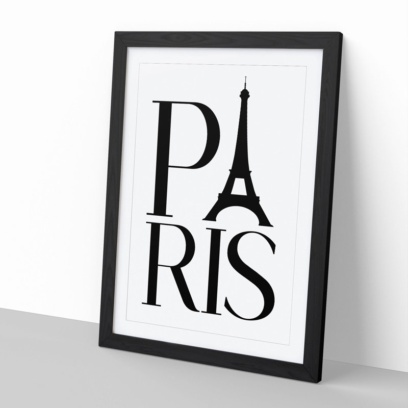 Paris - Picture Frame Typography, Black Framed, 65cm H x 48cm W x 2cm D