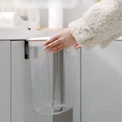 2.6 Gallon Kitchen Trash Can, Wall Mounted Trash Can with Lid, Hanging Small Trash Can for Kitchen Cabinet Door, Transparent Garbage Can for Kitchen & Bathroom