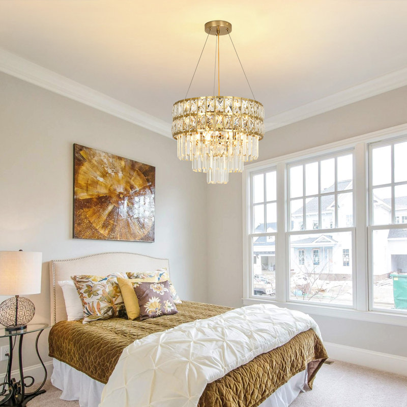  4-Light Round Pendant Ceiling Light with K9 Crystal Drops