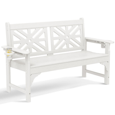 Outdoor Bench With Cup Holders, Hdpe All Weather Porch Bench by Lark Manor