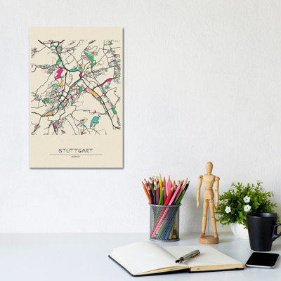 Stuttgart, Germany Map by Ayse Deniz Akerman - Wrapped Canvas Gallery-Wrapped Canvas Giclée