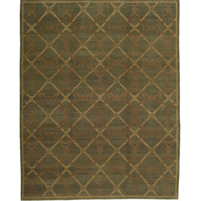 Wool Geometric Area Rug in Green