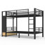 Lit superposé simple TG au-dessus de simple TG pour ados avec tablettes de rangement, tiroirs et panneau perforé, noir