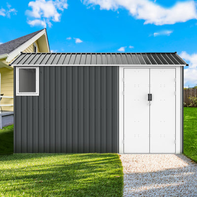Dark Grey Metal Shed 8x12 Ft With Vent & Stable Floor Reinforced Air Circulation -