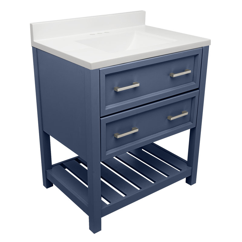 31 " W Freestanding Standard Free Standing 1 Single Vanity Bathroom Vanity With Engineered Quartz Top, White/Backsplash
