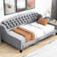 Lit de jour simple de luxe gris avec structure en contreplaqué, polyvalent pour la chambre à coucher et le salon, assemblage facile dans l'assise
