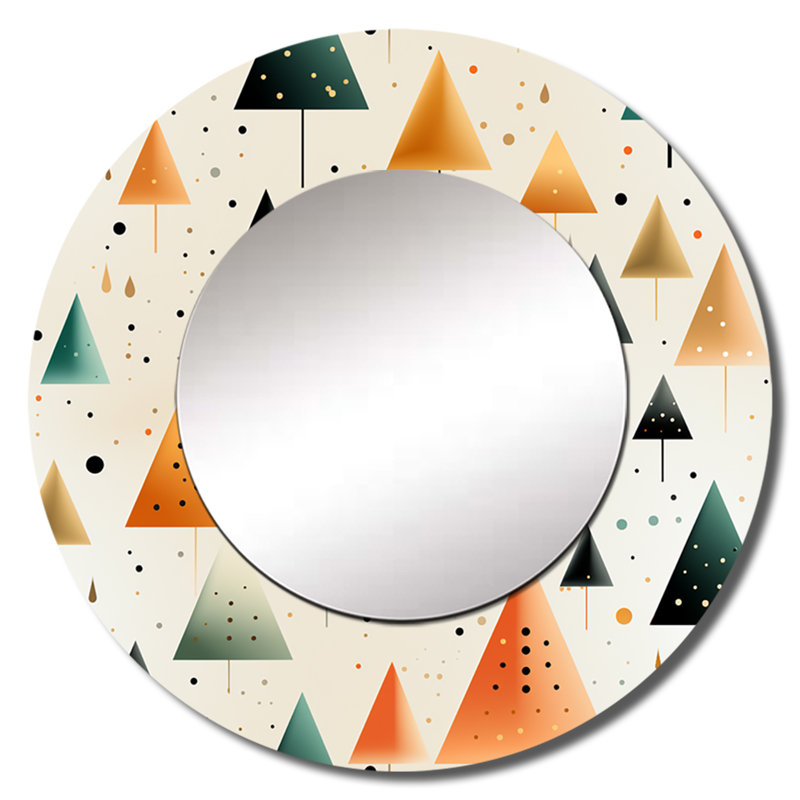 Yellow And Green Minimalism Trees - Geometric  Unique Wall Mirror, Modern Round Mirror, Printed Metal Art, 36" x 36"