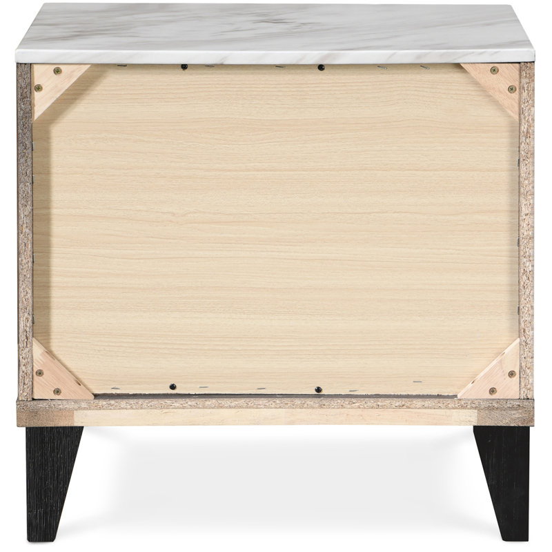 Micah Gray and White 2-Drawer Modern Nightstand with Marble Top