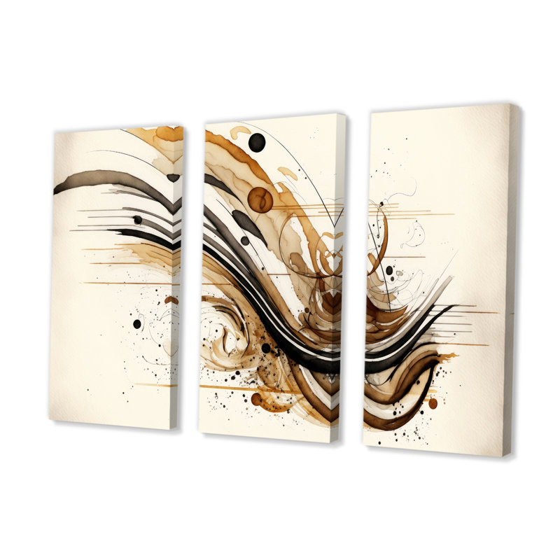 Mouvement brun et noir I - ensemble d'art mural moderne sur toile, H 32 po x l 48 po x P 1 po, Toile tendue