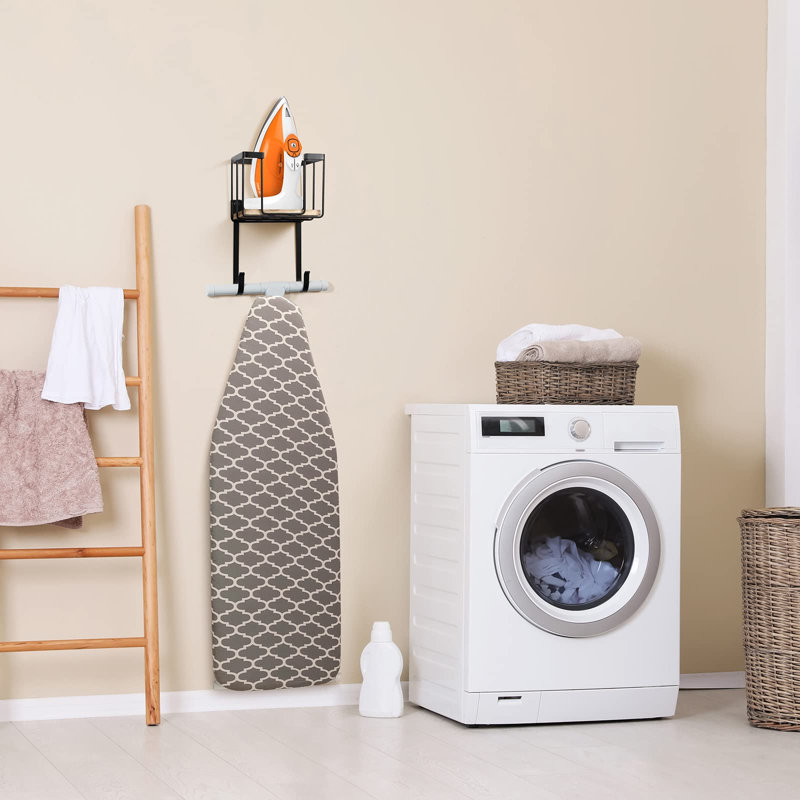 Over The Door/Wall Mount Ironing Board Hanger, Laundry Room Iron And Ironing Board Storage Holder, Black/brown