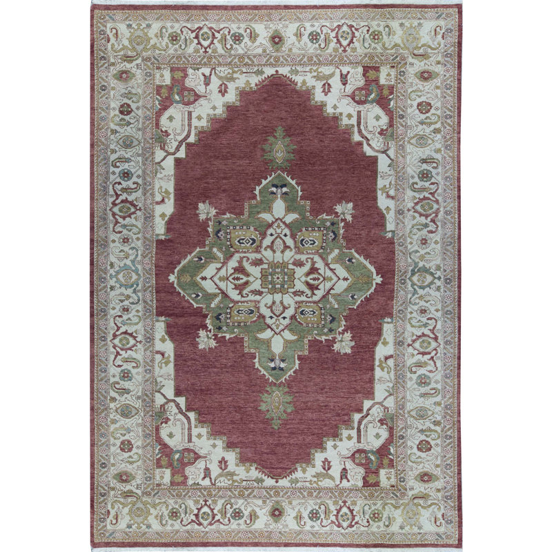 Tapis rouge et beige noué à la main de haute qualité