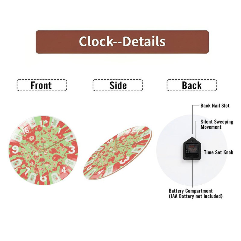Horloge murale moderne en verre rouge-vert-numérotée-éclaboussée
