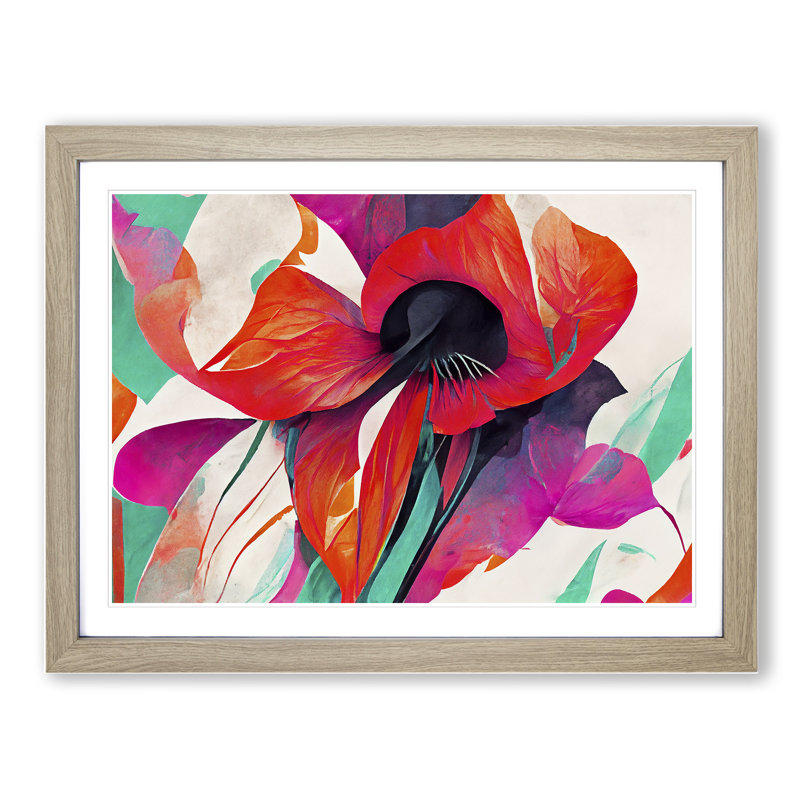 FloralAbstract Vol.1 - Single Picture Frame Painting, 46cm H x 64cm W x 2cm D, Oak