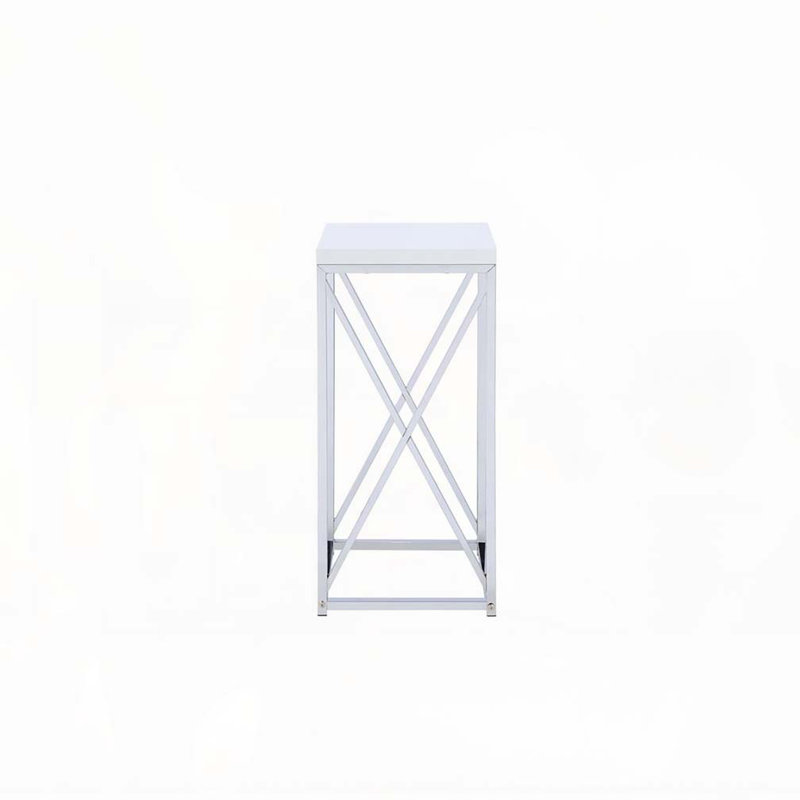 Table d'appoint blanc brillant et chrome