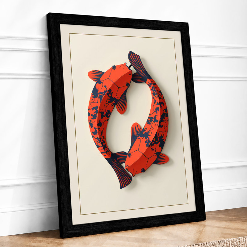 Two Fish in Balance Boho - Framed Print, A2 - 59.4 x 42.0 cm, Black