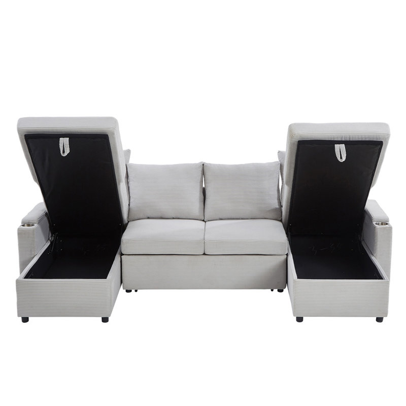 U-shaped Sectional Sofa (Gray), Gray Corduroy
