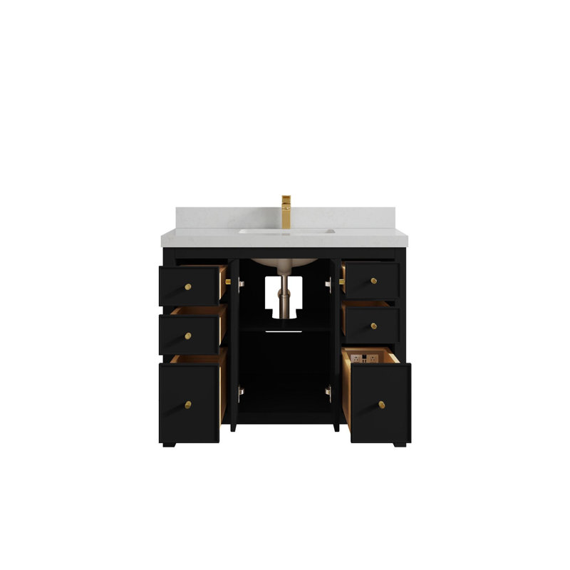 Chicago 42'' Single Bathroom Vanity with Quartz Top, Carrara Quartz