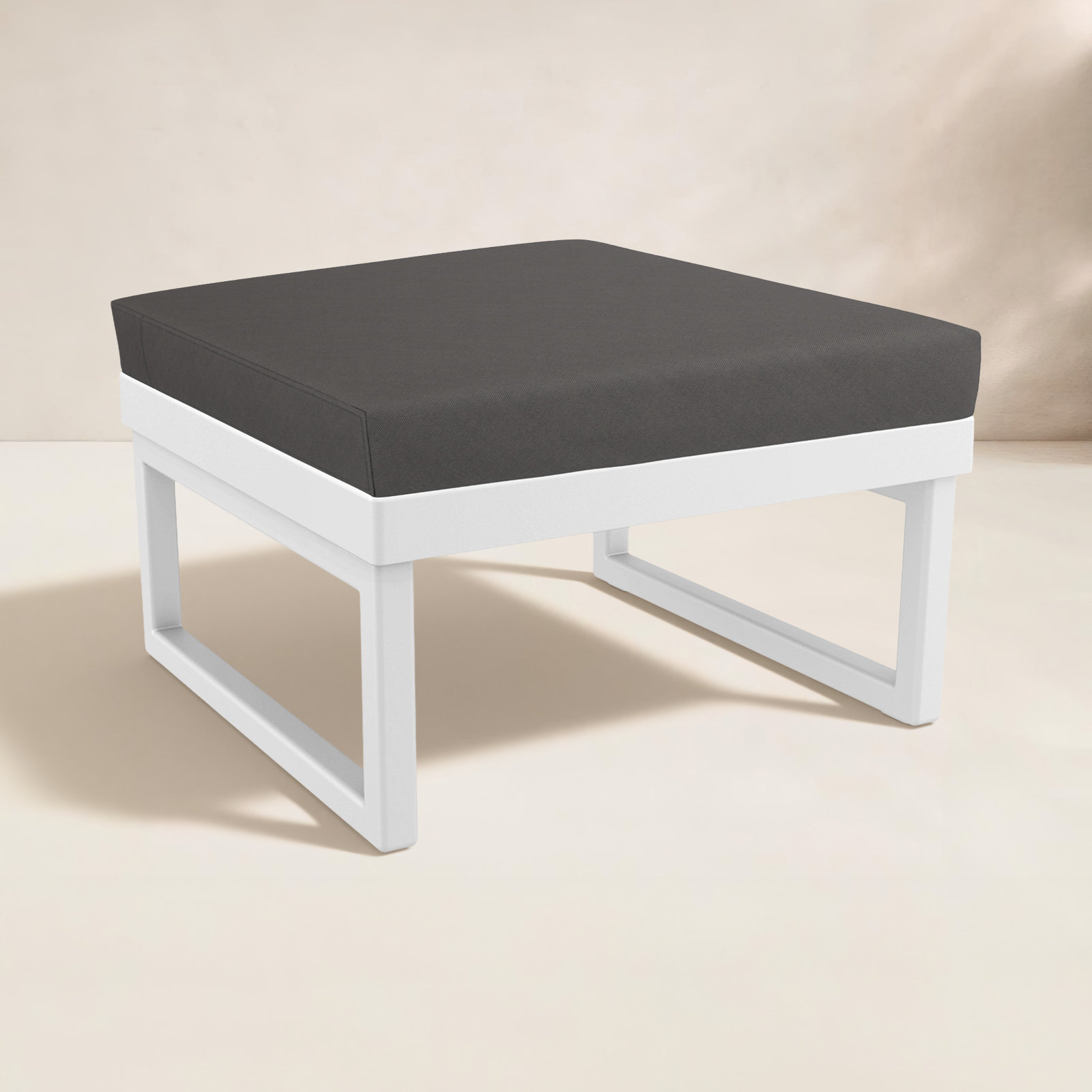 Lane Upholstered Outdoor Ottoman with Cushion, White, Charcoal