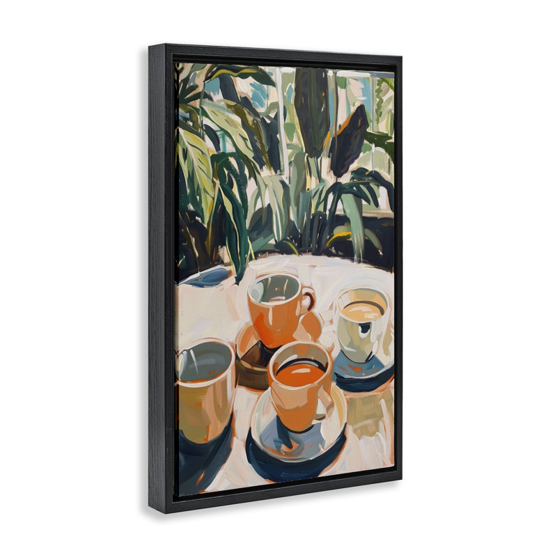  «Coffee Time parmi les plantes» par LSR Design Studio, Cadre flottant noir de jais, H 25 po x l 17 po