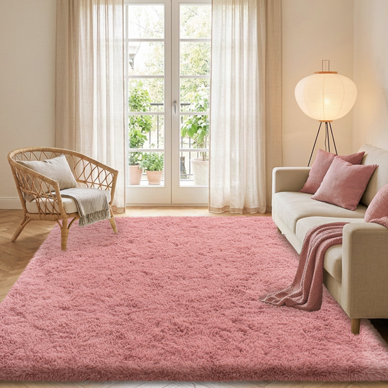 Shag Rug Soft Fluffy Bean Paste Pink Indoor Area Rug for Living Room Bedroom Nursery Kids Room, Rectangle 5' x 7'