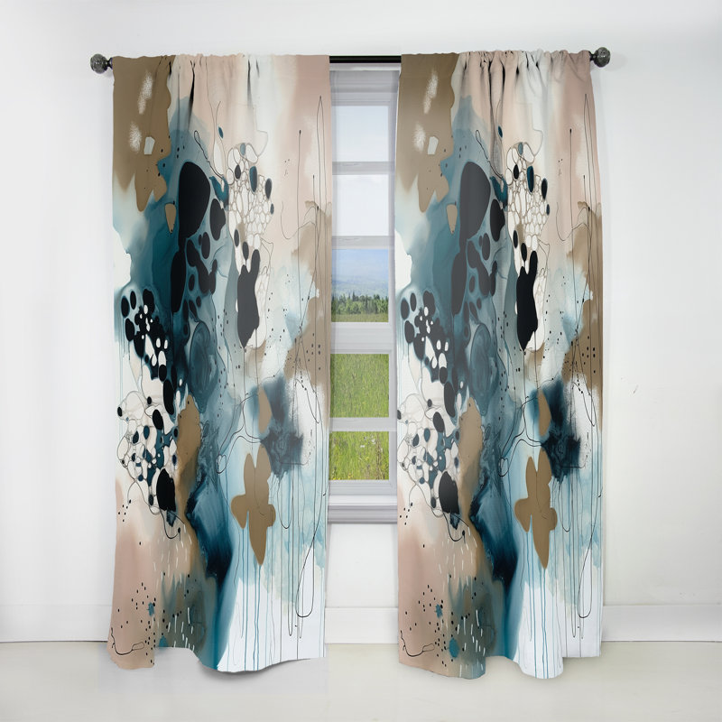 Rezendes - Blue Abstract Reflections III - Modern Velvet Curtain - Room Darkening - 1 panel, 52" W x 63" L