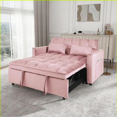 Canapé-lit convertible, causeuse escamotable 3 en 1 avec dossier inclinable et amp; Coussins pour le bureau à domicile | Rose | Mousse, métal et amp; Bois