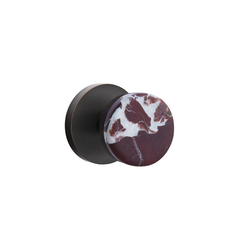 Emtek Select Privacy Knobset w/ Disk Rosette & Conical Stem, Rosso Levanto Marble Knob (CF), Oil Rubbed Bronze