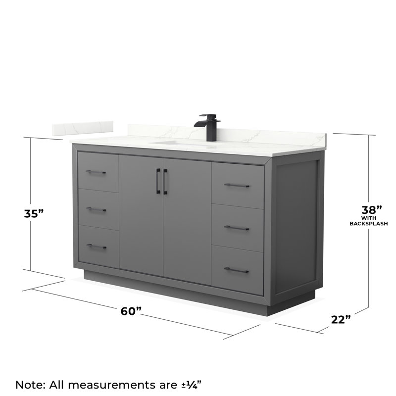 60'' W Single Vanity, Giotto Quartz, Dark Gray, Matte Black
