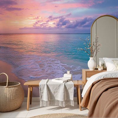 Peel and Stick Wallpaper Pink Sunset Wall Murals 69"H x 96"W Removable PVC Wall Paper Self-Adhesive Wall Decor for Bedroom Living Room Home Office