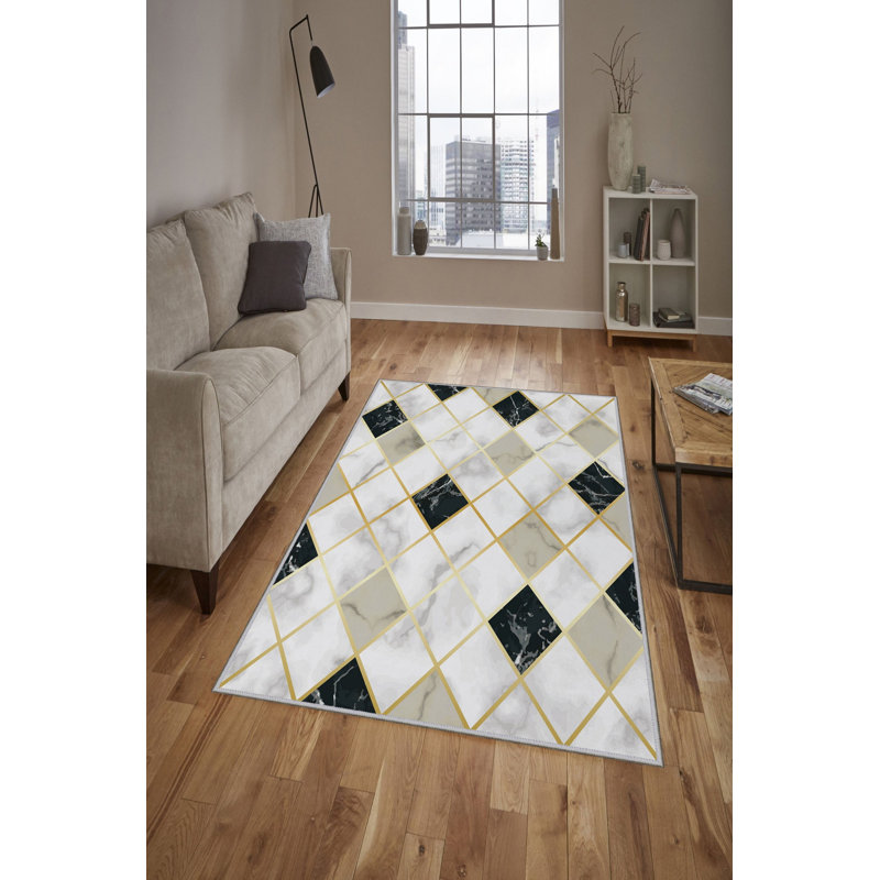 Stylish Woven Carpet (4.6 x 7.2 Feet), 100% Polyester, 0.4 in Pile Height | Antibacterial, Non-Slip Underside, Machine Washable | 3D Digital Print Design | Perfect for Living Room, Bedroom, & Dining Areas