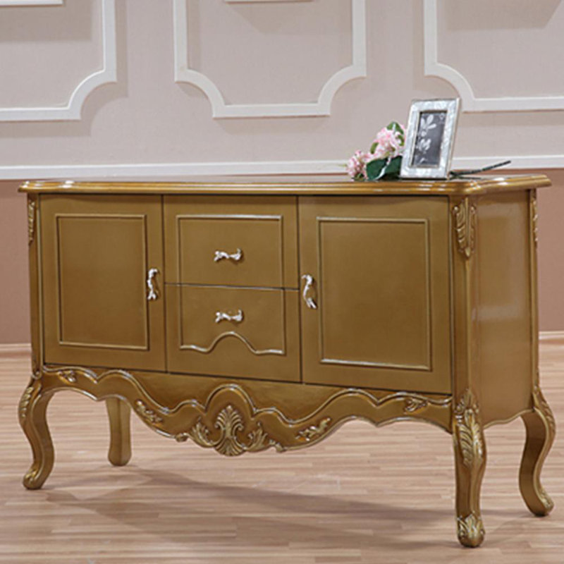 All solid wood neoclassical storage cabinet, Champagne Gold