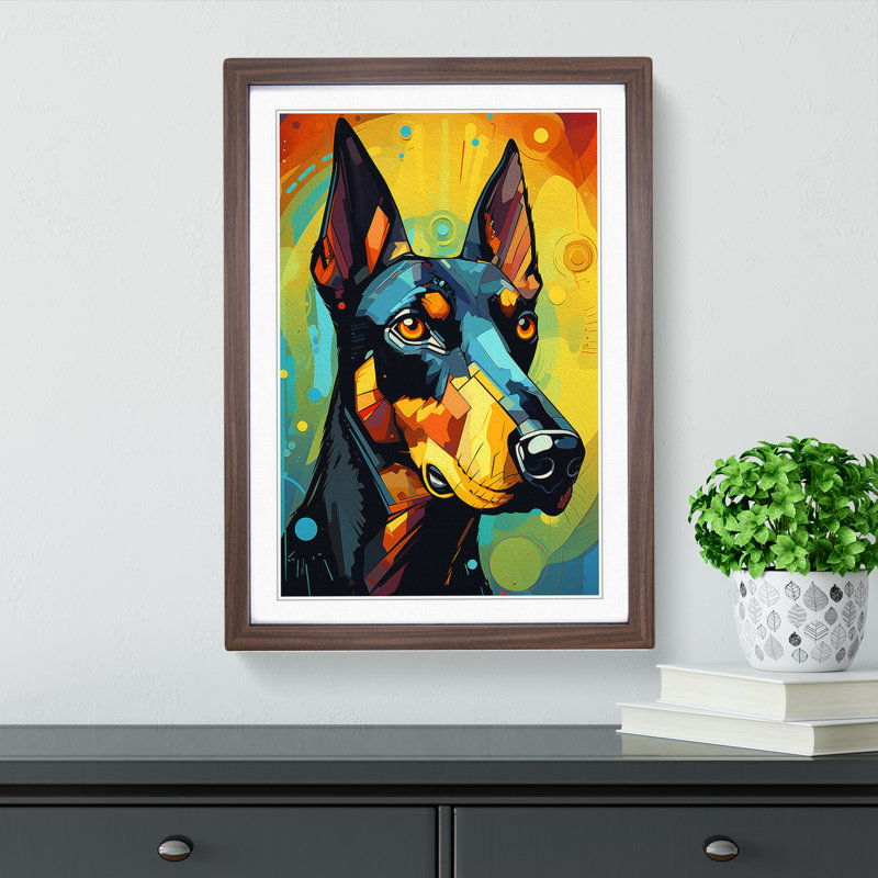 Doberman Futurism - Single Picture Frame Print on Wood, Walnut Framed, 46cm H x 34cm W