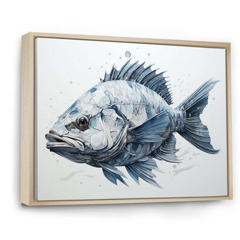 " Fish In The Deep Blue I ", 30" H x 40" W x 1.5" D, Natural Floater Framed