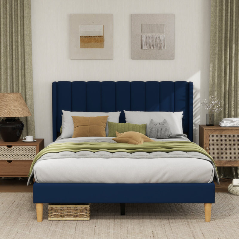Sutter Upholstered Wingback Bed, Full / Double, Blue