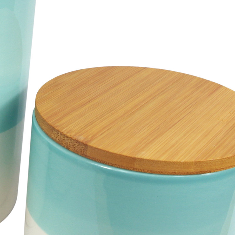Ceramic / Porcelain Canister - Set of 3, Green/White/Natural