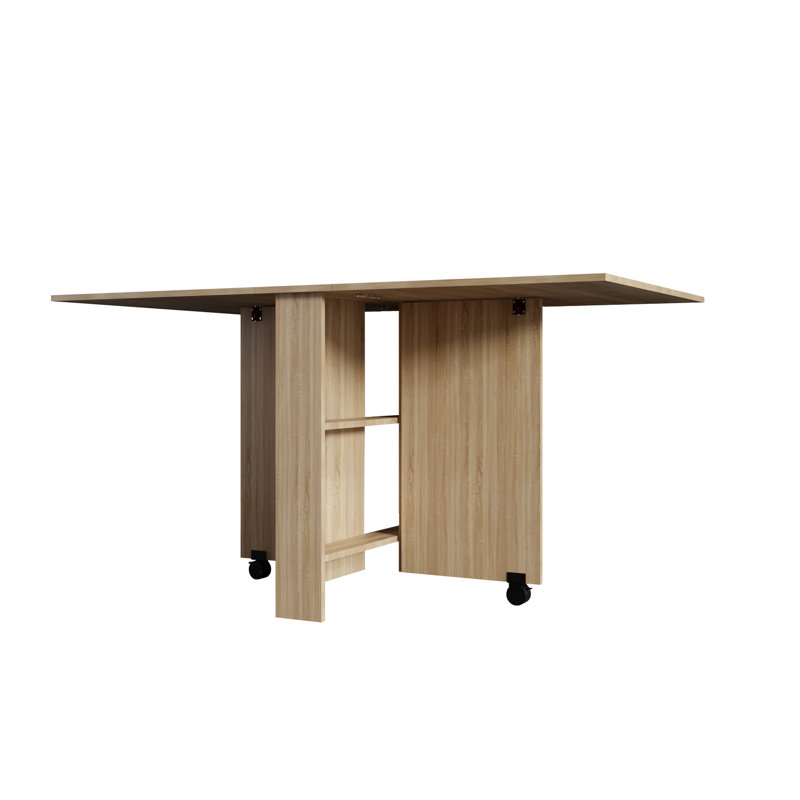 Table de salle à manger pliante avec 2 rangements, forme rectangulaire, 6 places, style moderne, bois de peuplier, facile à monter et à ranger, rangements inclus, design moderne et épuré.