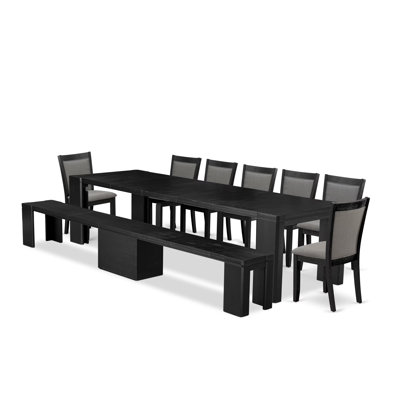 Dining Room Table Set a Xtenczar Table with wooden Benches and Linen Fabric Dining Chair by Luxe by East West Furniture