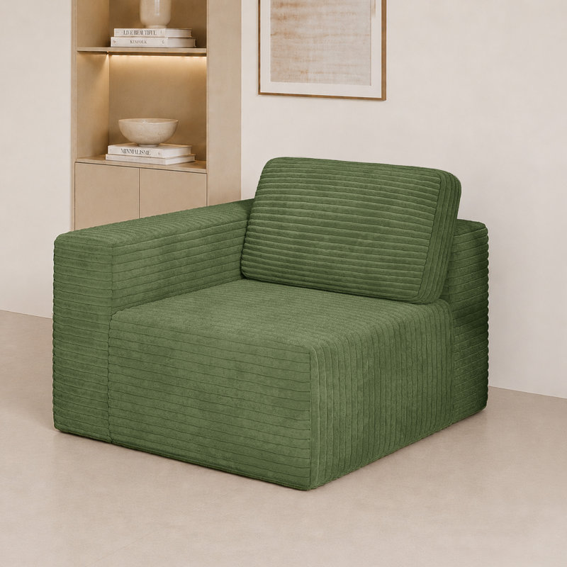 1 Seater Corduroy Sectional, Green