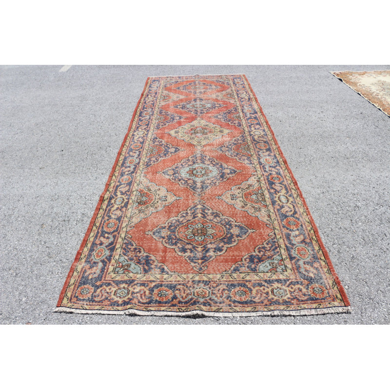 Tapis de couloir turc Oushak tissé à la main en orange pour couloir et escalier